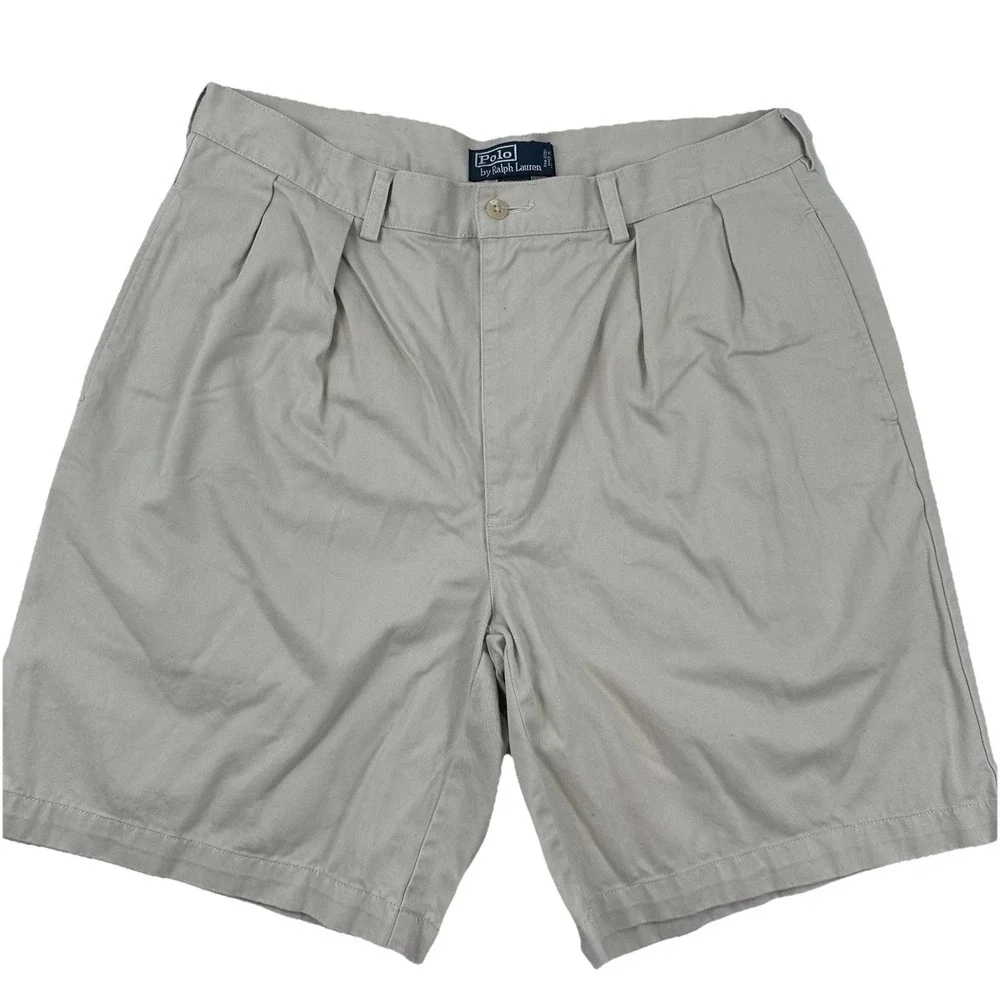 VTG Polo Ralph Lauren Tyler Baggy Shorts Men Fits 35 X 9 Khaki High Rise Pleated